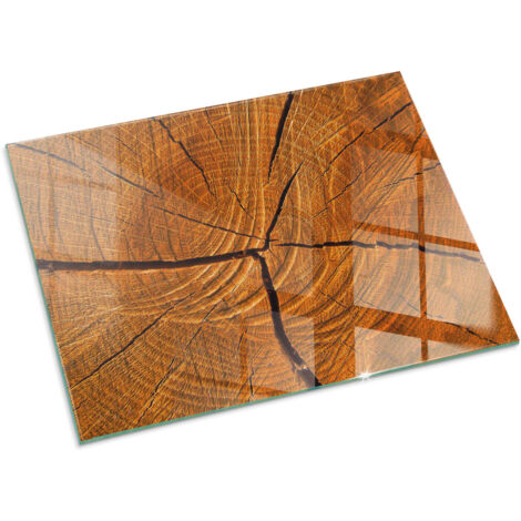 Plaque Rectangulaire décorative imprimée pour cheminée protection de sol avec impression décorative Grain de bois en coupe transversale 80x60 cm