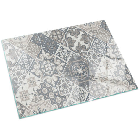 Plaque Rectangulaire en verre trempé avec impression décorative Protection de sol sous cheminée Motif mosaïque décoratif 60x40 cm