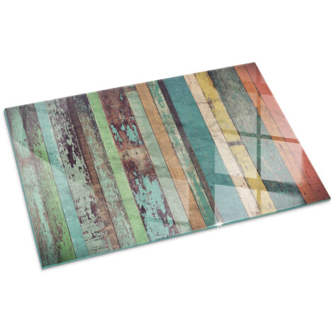 Plaque Rectangulaire en verre trempé avec impression décorative Protection de sol sous cheminée Planches dans différentes nuances 100x70 cm
