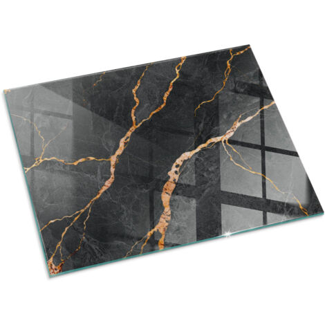 Plaque Rectangulaire en verre trempé de sol décorative de sol avec impression sous cheminée Marbre élégant avec veines 80x60 cm