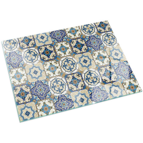 Plaque Rectangulaire en verre trempé de sol décorative imprimée premium sous cheminée Motif mosaïque avec fleurs 60x40 cm