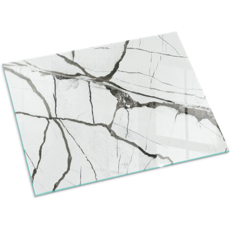 Plaque Rectangulaire en verre trempé décorative de sol avec impression sous cheminée Motif veines marbrées 80x60 cm