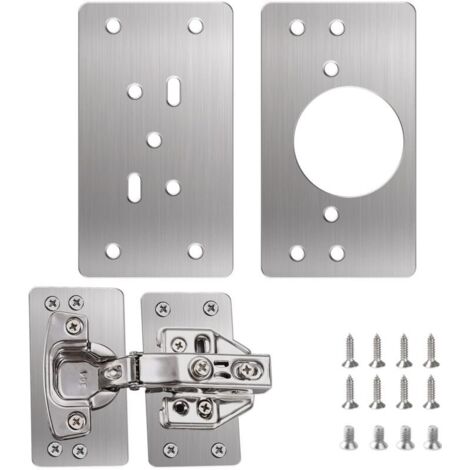 Plaque Reparation Charniere Porte, 2 Pièces Charnière Porte Placard, Réparation Charnière Meuble, Kit de Réparation Meuble en acier inoxydable avec 12 Vis
