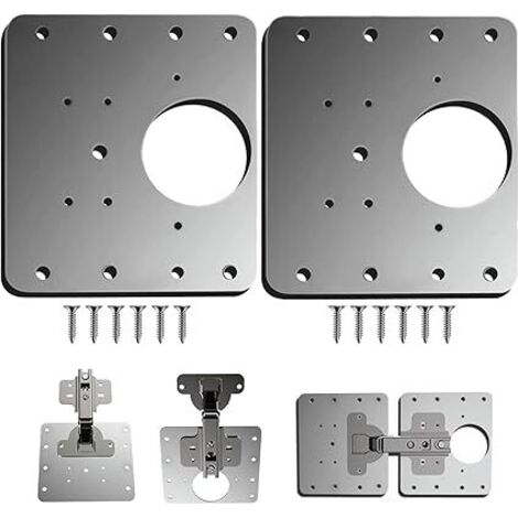 Plaque Reparation Charniere Porte d'armoire,2 Pièces plaque de réparation de charnière de porte de placard de cuisine avec trou, supports de fixation plats en acier inoxydable avec vis