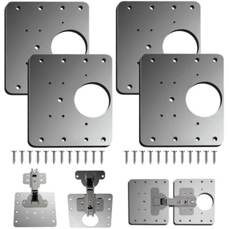 Plaque Reparation Charniere Porte d'armoire,4 Pièces plaque de réparation charnière porte placard cuisine avec trou, supports fixation plats en acier inoxydable vis -