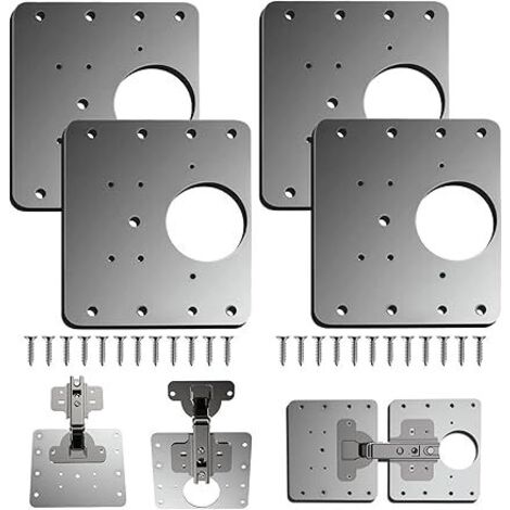 Plaque Reparation Charniere Porte d'armoire,4 Pièces plaque de réparation de charnière de porte de placard de cuisine avec trou, supports de fixation plats en acier inoxydable avec vis