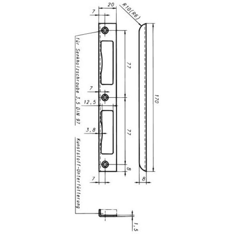 Plaque serrure porte 170x20x8