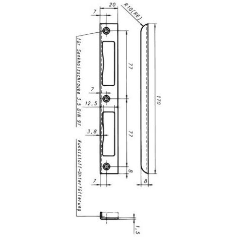 Plaque serrure porte 170x20x8 mm – Revêtement plastique – Finition peinture argentée – Compatible portes droite/gauche – Sachsische Schlossfabrik