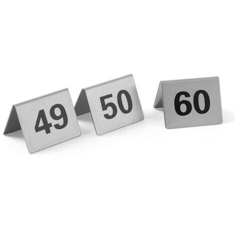 Plaque signalétique numéro de table 49-60, acier inoxydable, lot de 12 - Hendi 663882