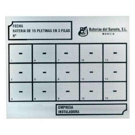 Plaque signalétique pour les compteurs d'eau Dimensions : 12-3 rangs