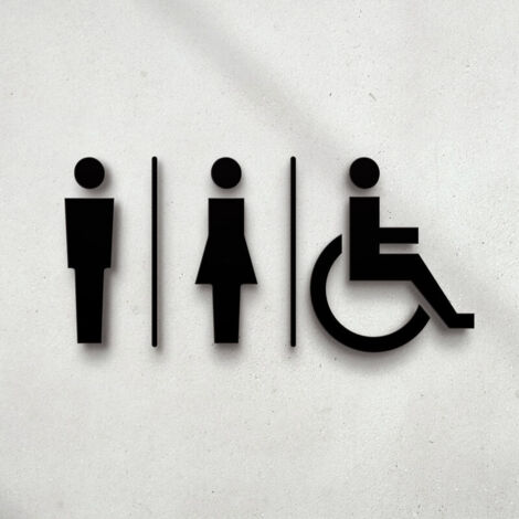 Plaque signalétique toilettes en Relief Noir (14x22.5CM) Set adhésif Design Toilette. Plaques toilette homme femme handicapé salle de bains - Autocollants pour les wc restroom