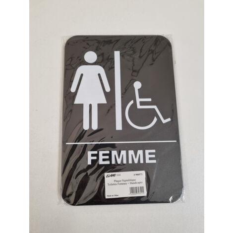 Plaque Signalétique Toilettes Femmes Handicapées - ELAMI - Noir & Blanc