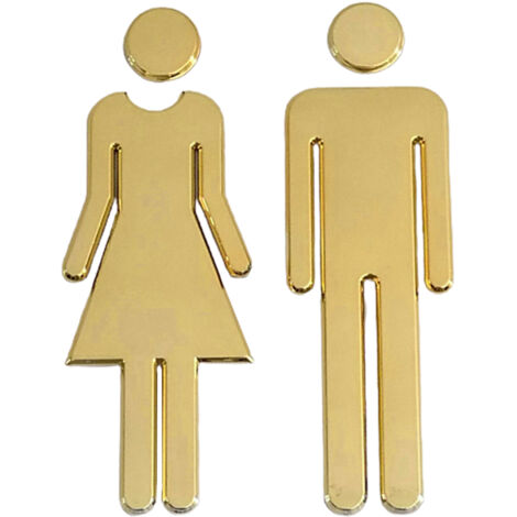 Plaque Signalisation WC Adhesive - ABS et Métal - Dimensions 200x65x5mm - Couleurs Argent Bronze Doré - 2 Pièces (Homme et Femme)