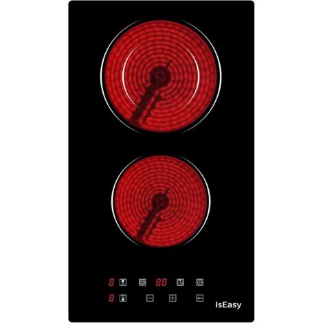 Plaque Table de Cuisson Vitrocéramique 2 Foyers，protection contre la surchauffe Sécurité enfants- 3200W, 29cm