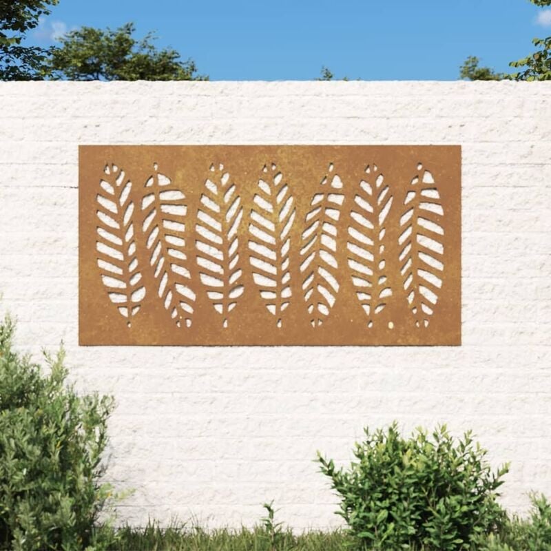 Plaque Tableau Décoration Murale Jardin 105 cm de long: Grandes feuilles. En Corten - Rouille