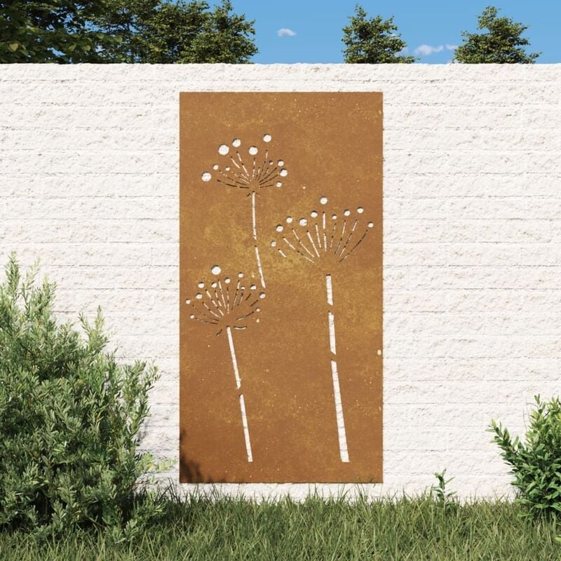 Le Poisson Qui Jardine - Plaque Tableau Décoration Murale Jardin : 3 Fleurs. En Corten - Rouille