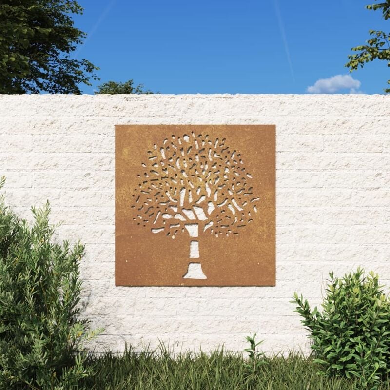 Le Poisson Qui Jardine - Plaque Tableau Décoration Murale Jardin 55 cm de long: Arbre En Corten - Rouille