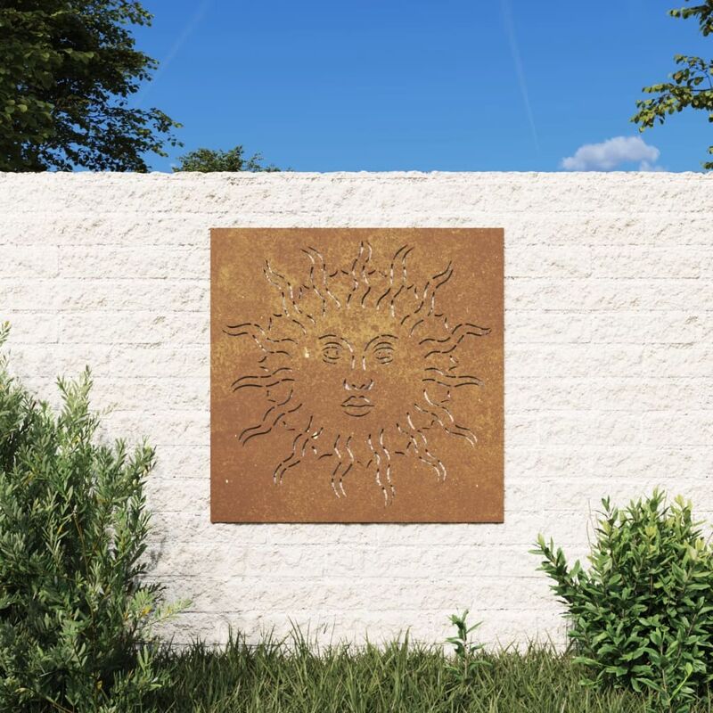 Plaque Tableau Décoration Murale Jardin 55 cm de long: Soleil En Corten - Rouille