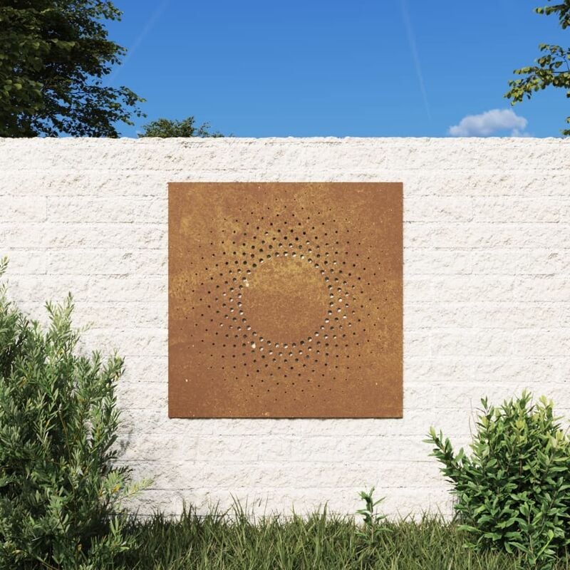 Plaque Tableau Décoration Murale Jardin 55 cm de long: Soleil Simple En Corten - Rouille