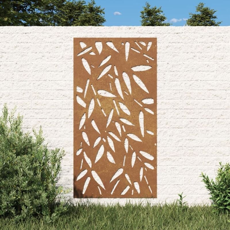 Plaque Tableau Décoration Murale Jardin : Feuilles de Bambou. En Corten - Rouille