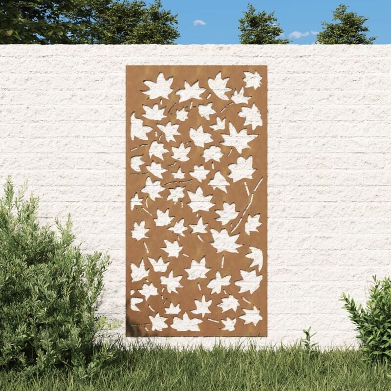 Plaque Tableau Décoration Murale Jardin : Feuilles d'érable. En Corten - Rouille
