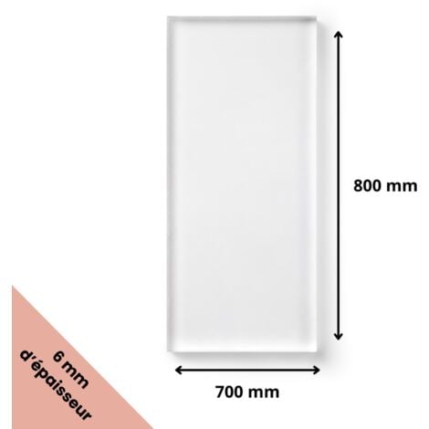 Plaque verre acrylique transparent 6 mm - 70 x 80 cm (700 x 800 mm) - Verre synthétique - Plaque PMMA XT - Plexiglass