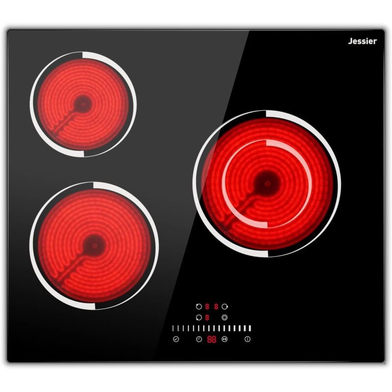 Disaenvir - Plaque Vitrocéramique 3 Feux 5200W, Jessier Plaque de Cuisson Vitroceramique Encastrable, Plaque de Cuisson Electrique 9 Niveaux,