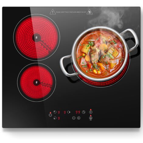 Plaque Vitrocéramique 3 feux,Encastrable,5400W,9 Niveaux,Fonction de Minuterie,Pour Toutes Les Casseroles