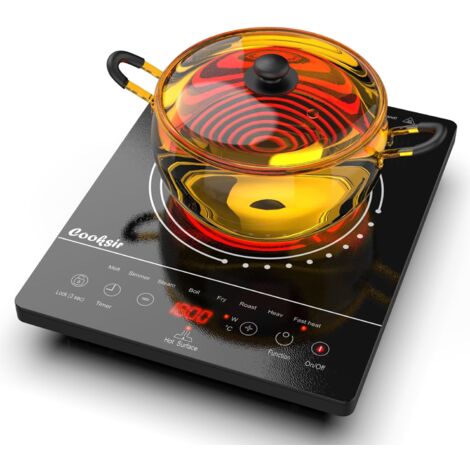 Plaque vitrocéramique portable 2000W – 1 feu 28cm – Chaleur infrarouge – Minuterie 4h – Sécurité enfant – Indicateur de chaleur résiduelle