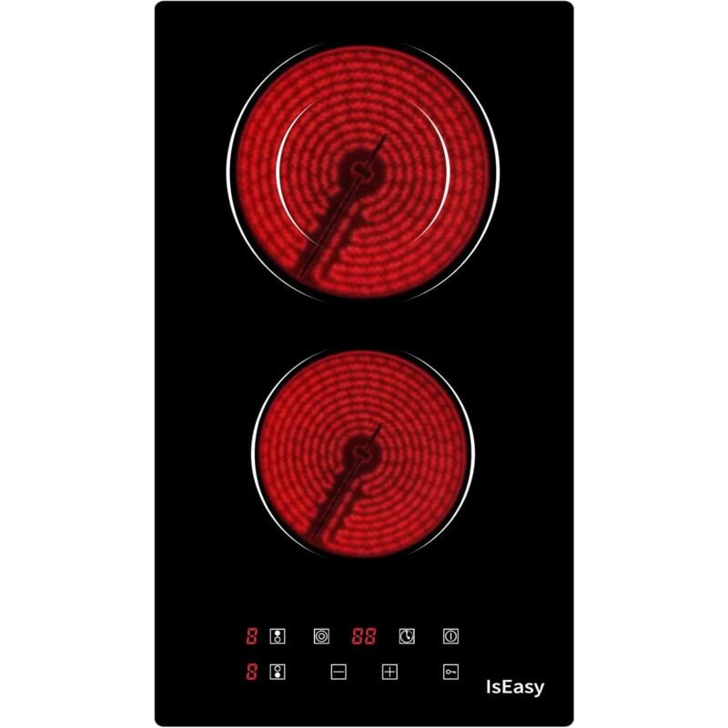 Plaque Table de Cuisson Vitrocéramique 2 Foyers,protection contre la surchauffe Sécurité enfants- 3200W, 29cm