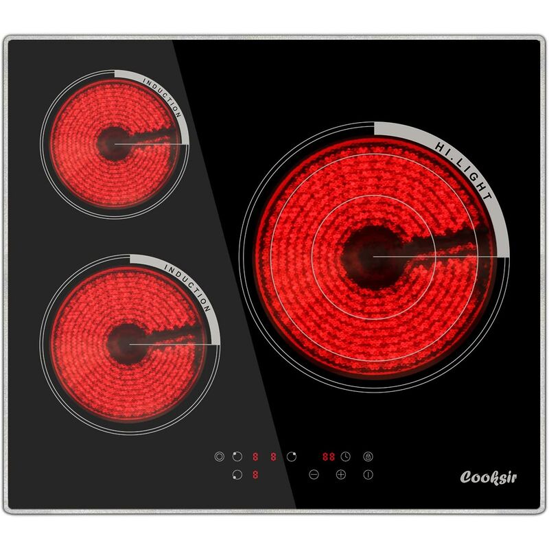 Plaque Vitrocéramique Cooksir table de cuisson vitroceramique 3 plaques 5700W, 60cm encastrable Table de cuisson électrique, commandes tactiles Table