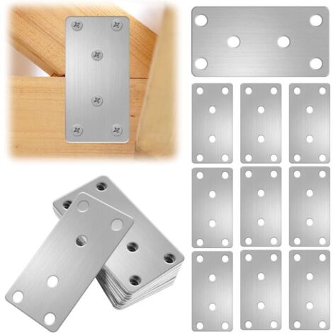 Plaques D'assemblage Perforée Plates, 10 Pièces Plaques Equerre en Acier Inoxydable, Connecteurs Plats de Fixation et Réparation, Connecteur Plaques Metal (80 x 40 x 2mm)