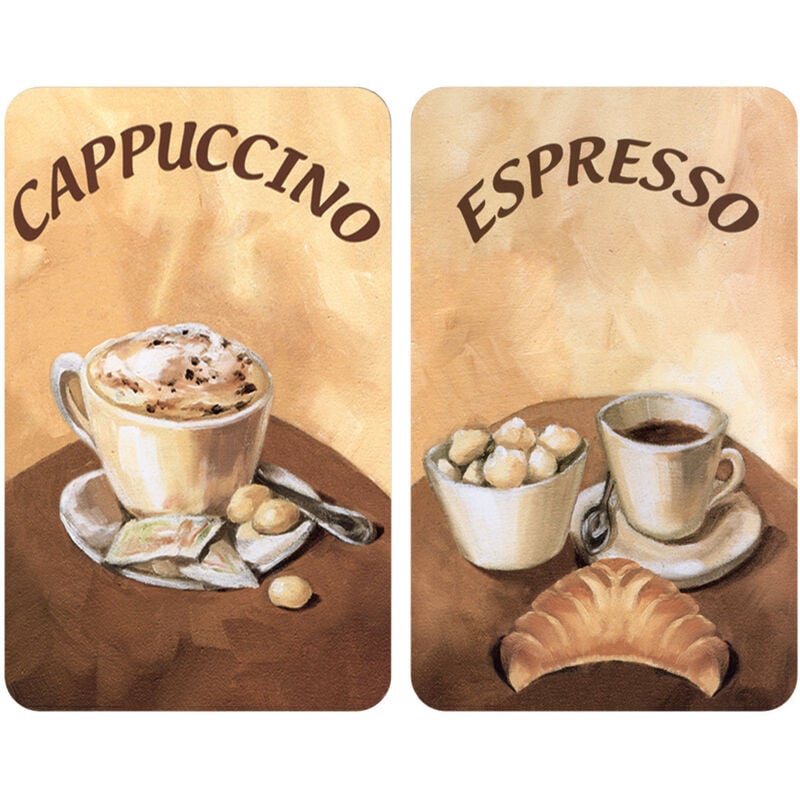 Wenko - Protection plaque de cuisson couvre plaque de cuisson en verre 'Café', Lot de 2, verre trempé, 30x52 cm, Pour toutes plaques, Multicolore