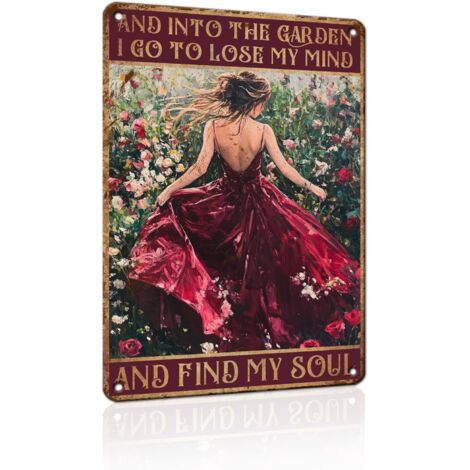 Plaques de jardin pour la décoration murale extérieure - "Je vais dans le jardin pour perdre mon esprit et retrouver mon âme" - Plaque d'art rustique de ferme pour le jardin, le patio 20x30 cm