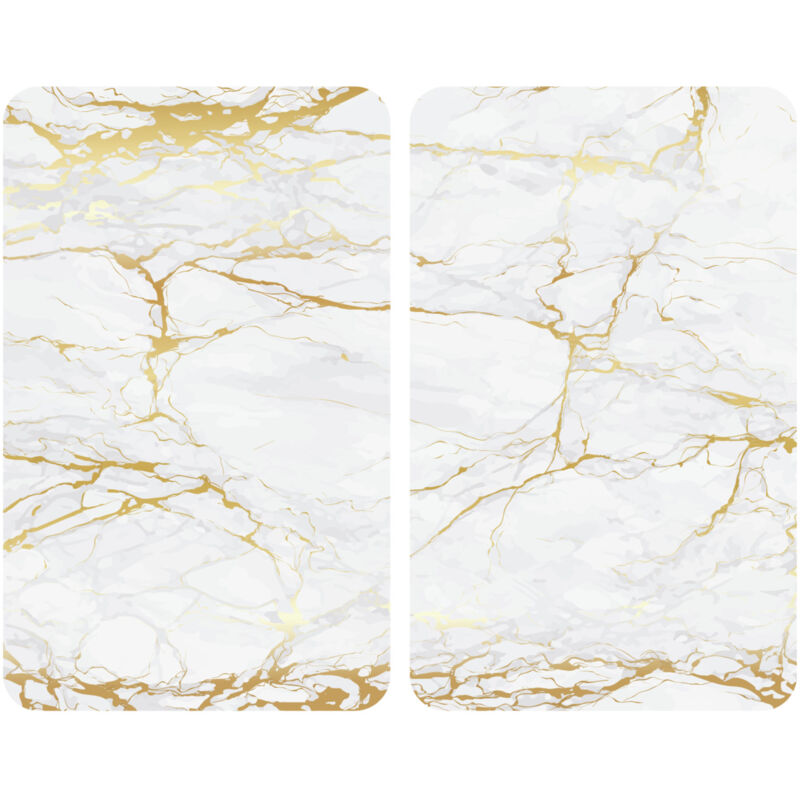 Protection plaque de cuisson, cache plaque de cuisson en verre 'Marbre doré', Lot de 2, verre trempé, 30x52 cm, multicolore - Wenko