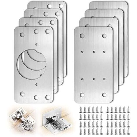 Plaques de Réparation de Charnière Armoire Supports Réparation Plaques en Acier Inoxydable Plaques de Réparation de Porte Armoire de Cuisine avec 48 Vis pour Bois Meubles Étagères 8 Pièces