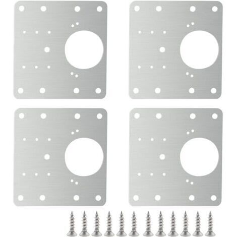 Plaques de réparation de charnières en acier inoxydable, plaque latérale de montage, pièce de réparation avec vis de fixation pour meubles en bois, étagères, armoires, lot de 4