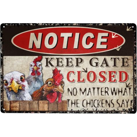 Plaques Drôles de Poulet pour Poulailler - Extérieur 20x30 Cm, Gardez la Porte Fermée - Plaques de Fer Métallique - Décorations Retro de Maison de Ferme - Accessoires de Poulailler