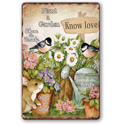 Plaques Étaine Métallique Vintage - Plaques de Jardin à Oiseau et Fleur, Décoratives pour l’Extérieur 20x30 cm