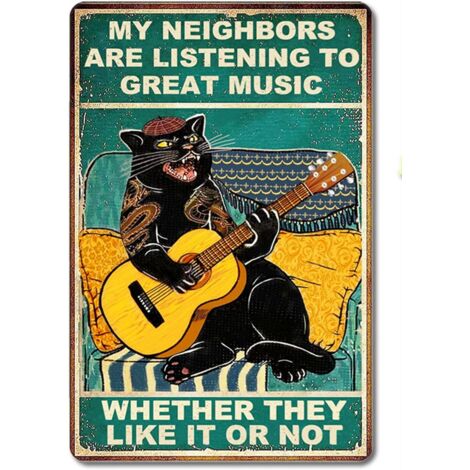 Plaques Métalliques Drôles de Chat et Guitare, Plaques Étaine de Musique Vintage, Maison, Bar, Café, Garage, Hôtel, Diner, Gym, Man Cave, Décoration Murale 20x30 cm