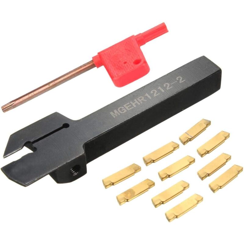 Plaquettes Indexables Porte-outil de Coupe de Tronçonnage de Tour avec 10 Plaquettes MGEHR1212-2 & MGMN200 Plaquettes pour Semi-finition, Finition