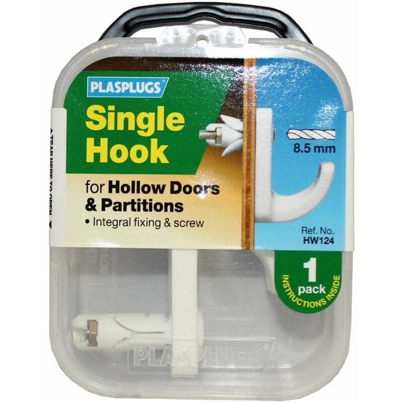 White Single Hollow Door Hook (Pack 1) PLAHW124