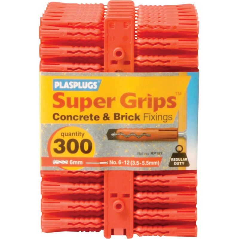 Plasplugs - RP187CC rp 187 Solid Wall Super Grips Fixings Red (300) PLARP187