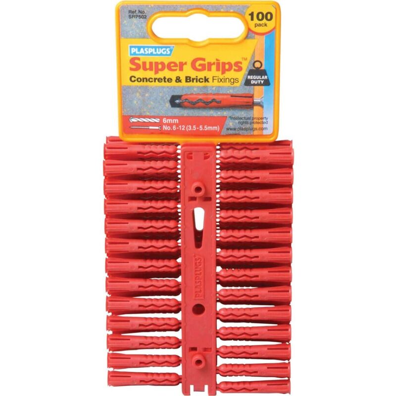 Plasplugs - srp 502 Solid Wall Super Grips™ Fixings Red (100) PLASRP502