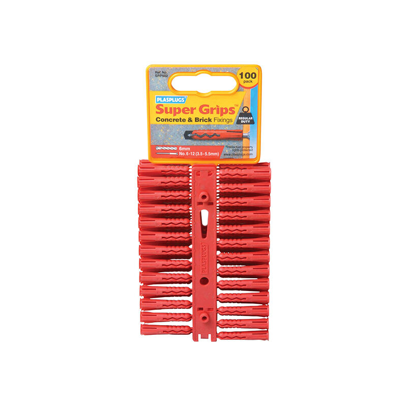 Srp 502 Solid Wall Super Grips™ Fixings Red (100) PLASRP502 - Plasplugs