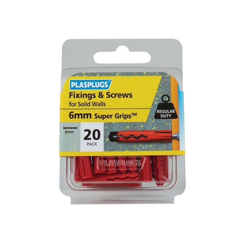 Solid Wall Super Grips™ Fixings Red & Screws Pack of 20 PLASWRS20 - Plasplugs