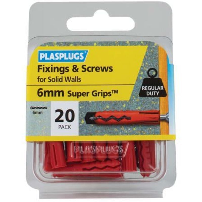Plasplugs - Solid Wall Super Grips� Fixings Red & Screws (Pack 20) PLASWRS20