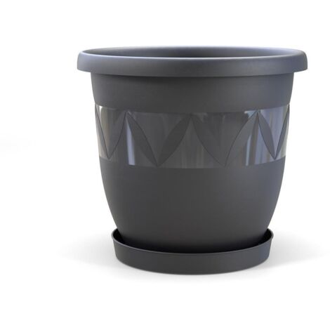 Plastard Blumentopf Capri 30 cm Durchmesser mit Untersetzer in Anthrazit