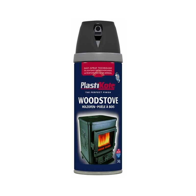 Plastikote - Twist & Spray Woodstove Paint Black 400ml PKT26030 - Black