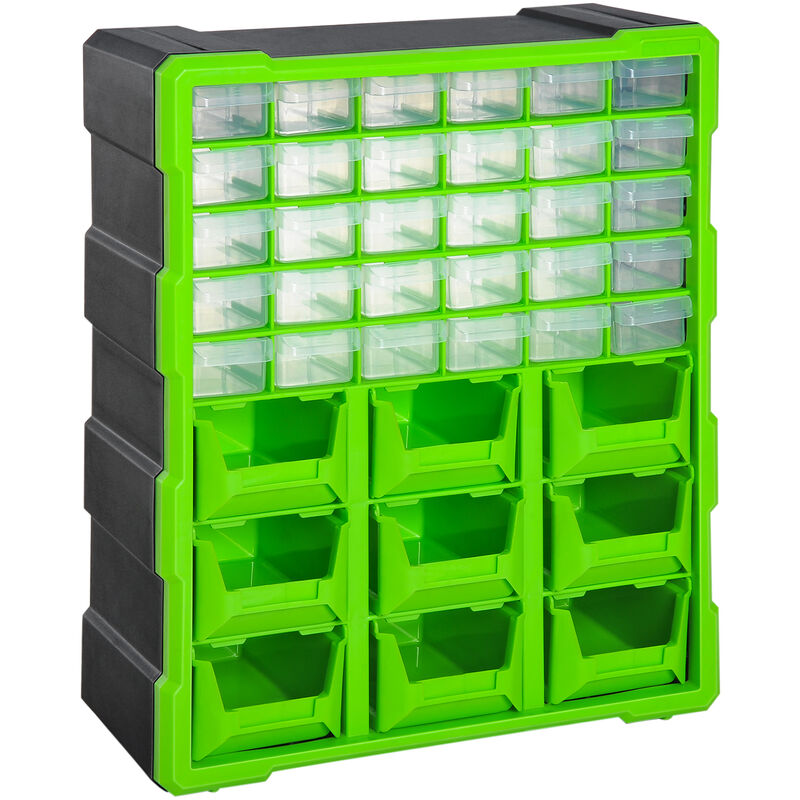 Durhand - 39 Drawer Parts Organiser Wall Mount Storage Cabinet Tool Clear Plastic - Green